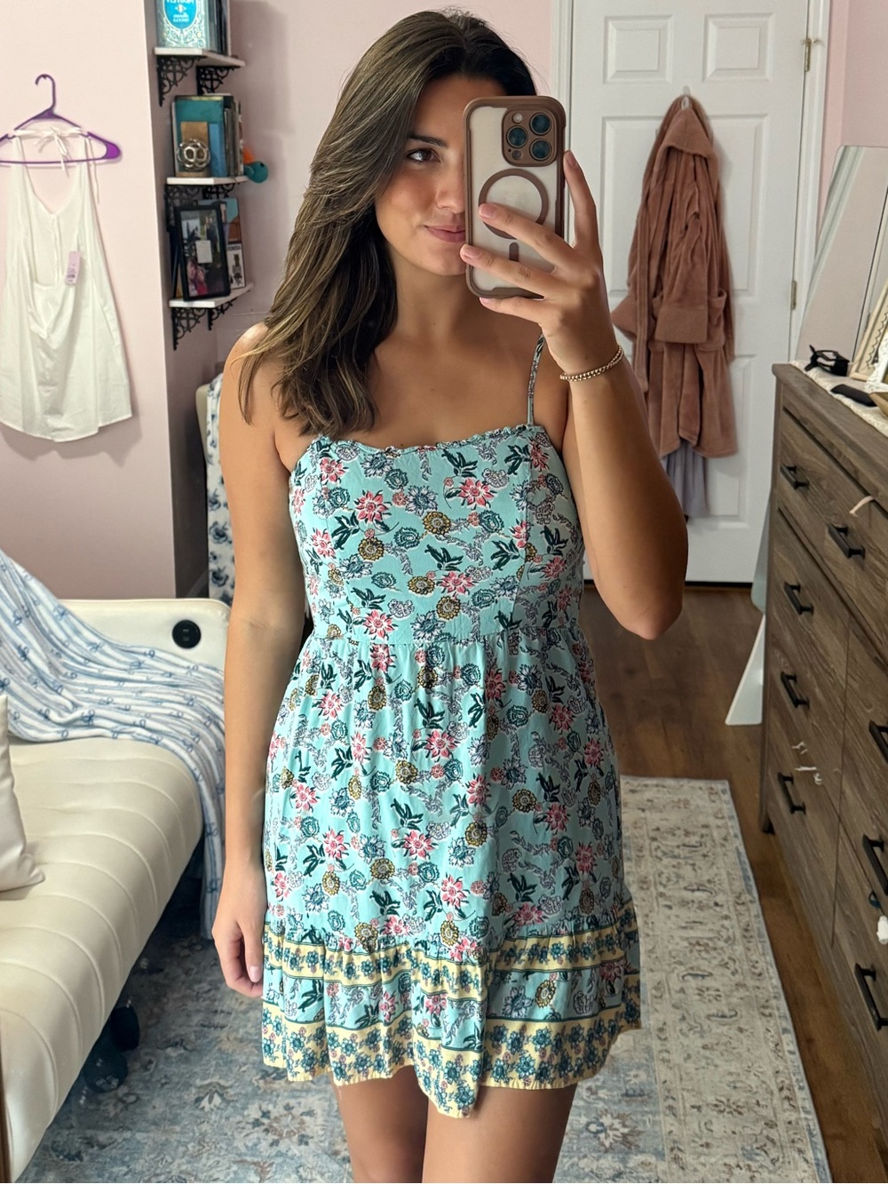 BeBop Light Blue Floral Spaghetti-Strap Mini Dress